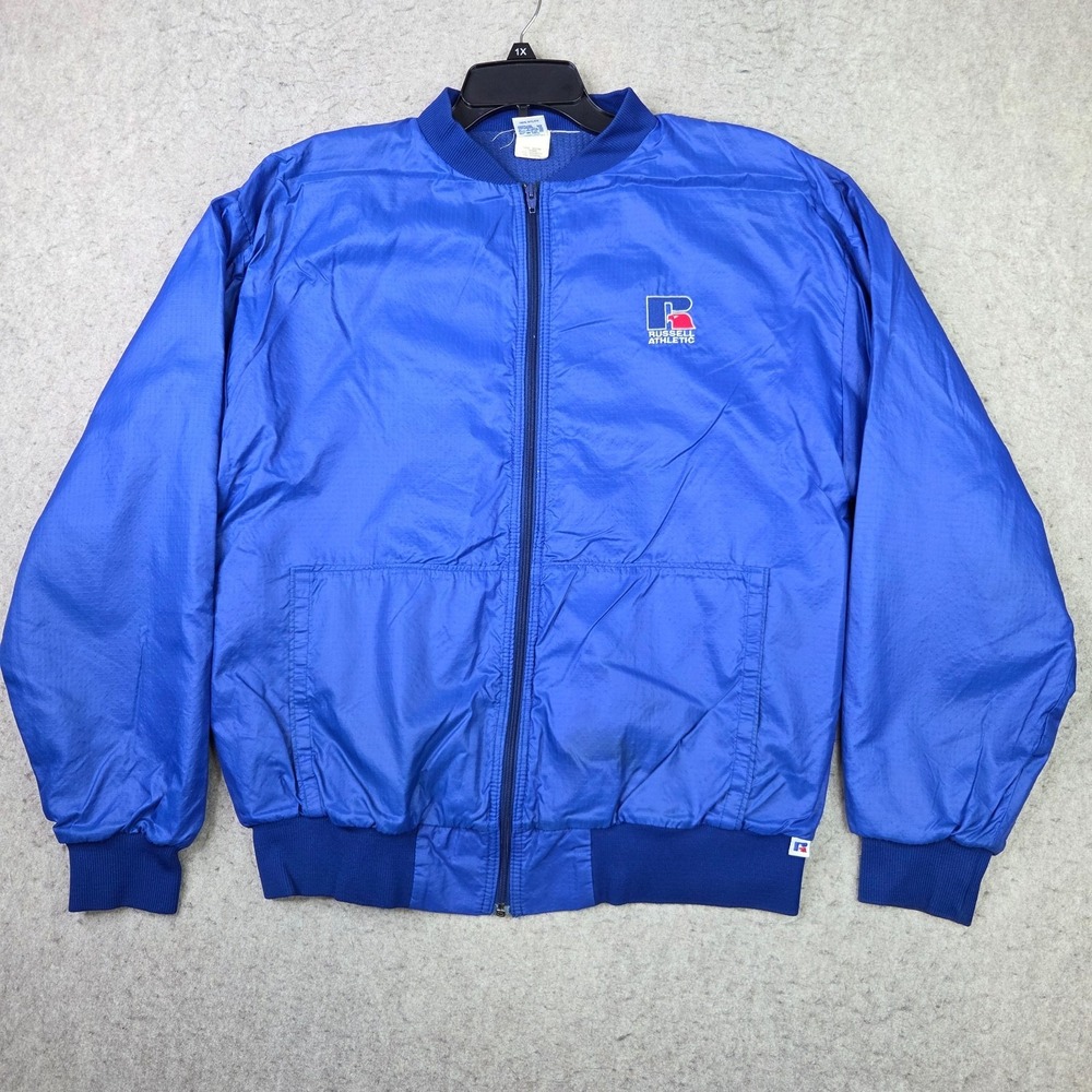 Vintage Russell Athletic Windbreaker Mens L Blue Full Zip Made in USA